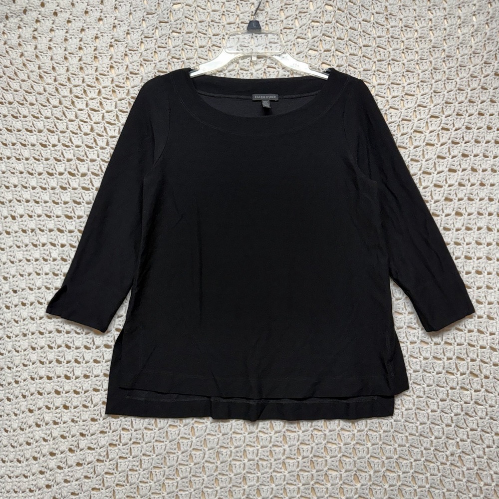 Eileen Fisher Top Womens Sz SX Black Stretch Knit Half Sleeve Minimalist Capsule